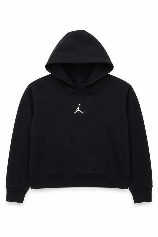 Front view of Jordan girls’ black logo pullover hoodie age 9 years fleece