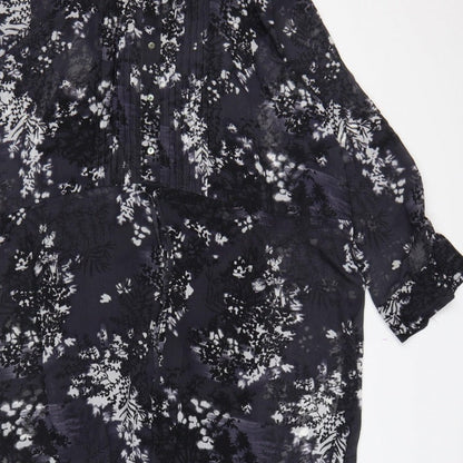 Debenhams Women Black Floral Chiffon Shift Dress UK 22 Long Sleeve
