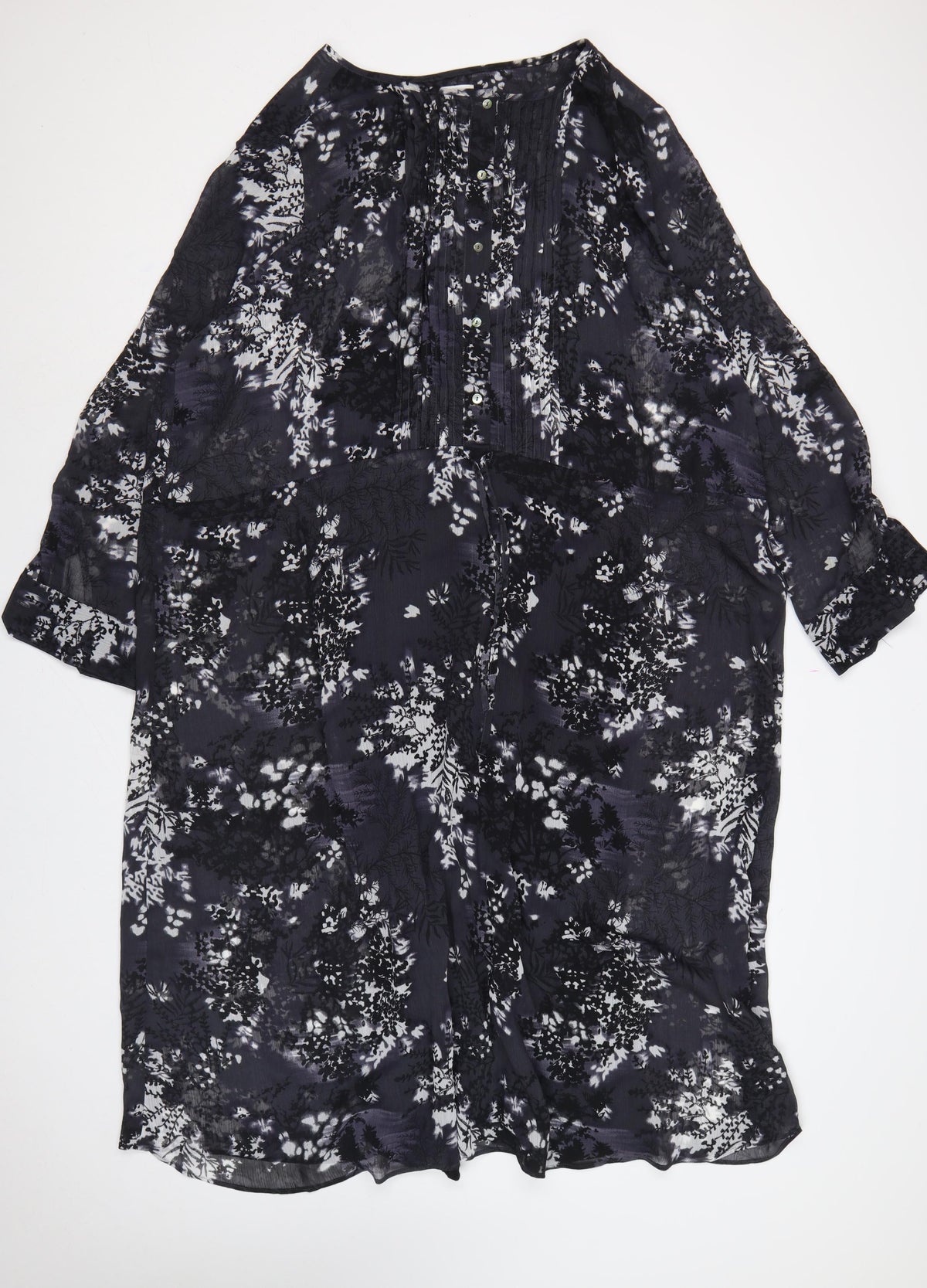 Debenhams Women Black Floral Chiffon Shift Dress UK 22 Long Sleeve