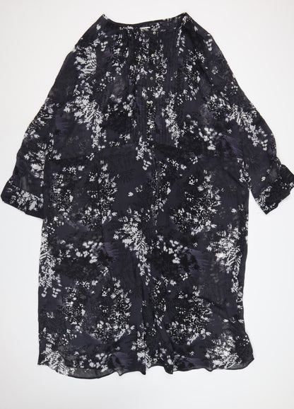 Debenhams Women Black Floral Chiffon Shift Dress UK 22 Long Sleeve