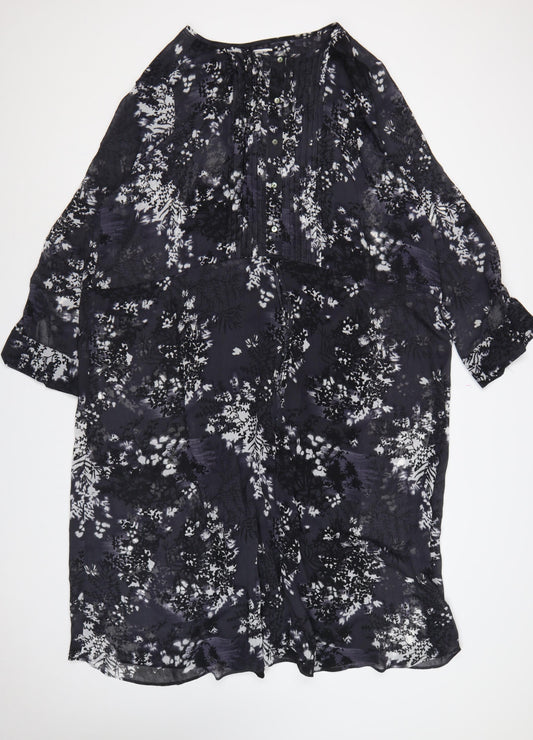 Debenhams Women Black Floral Chiffon Shift Dress UK 22 Long Sleeve