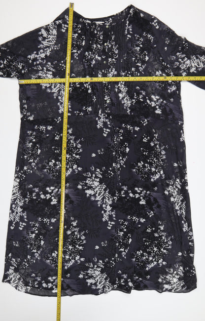 Debenhams Women Black Floral Chiffon Shift Dress UK 22 Long Sleeve