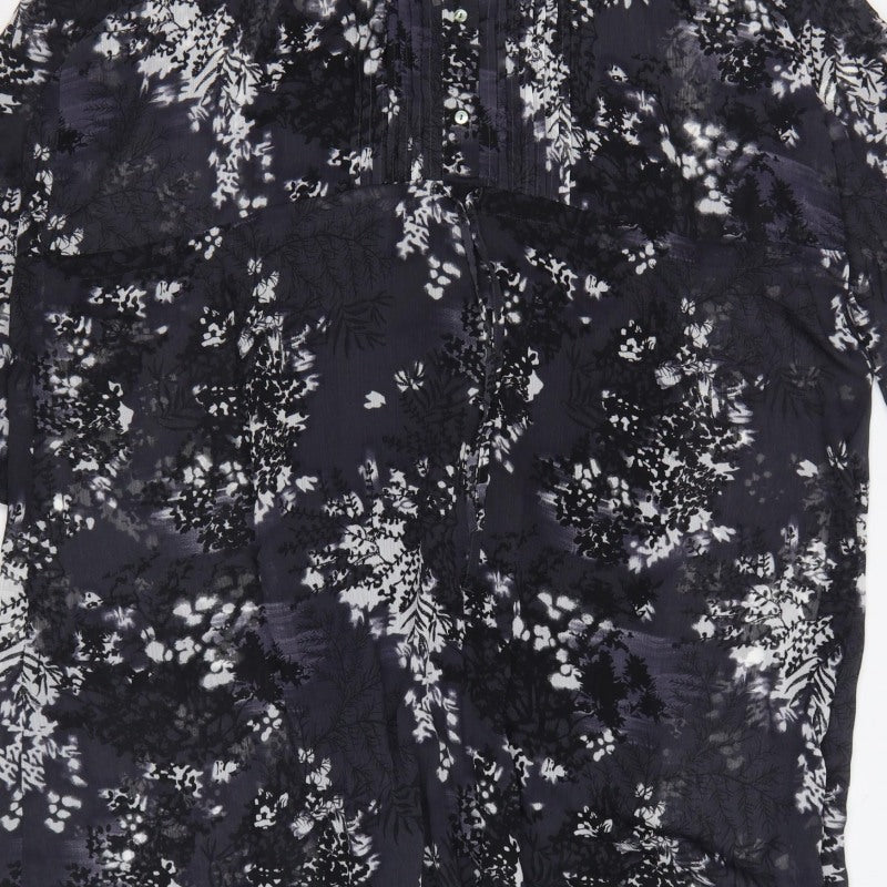 Debenhams Women Black Floral Chiffon Shift Dress UK 22 Long Sleeve
