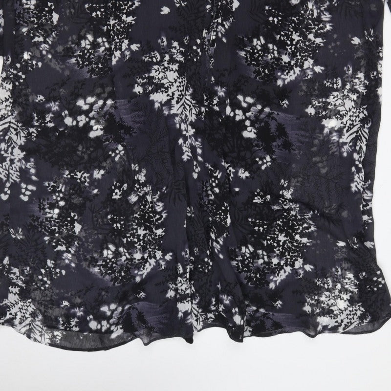 Debenhams Women Black Floral Chiffon Shift Dress UK 22 Long Sleeve