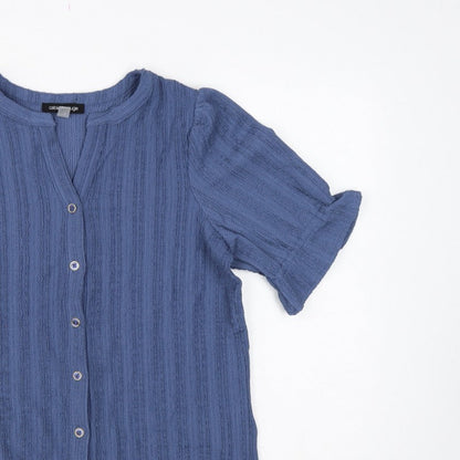 Cable & Gauge Women's Blue S Textured Knit Puff Sleeve Button-Up Top