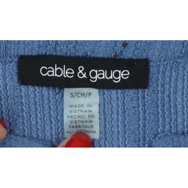 Cable & Gauge Women's Blue S Textured Knit Puff Sleeve Button-Up Top
