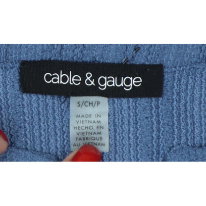 Cable & Gauge Women's Blue S Textured Knit Puff Sleeve Button-Up Top