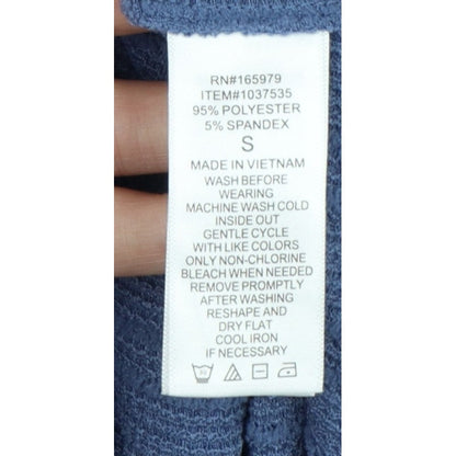Cable & Gauge Women's Blue S Textured Knit Puff Sleeve Button-Up Top