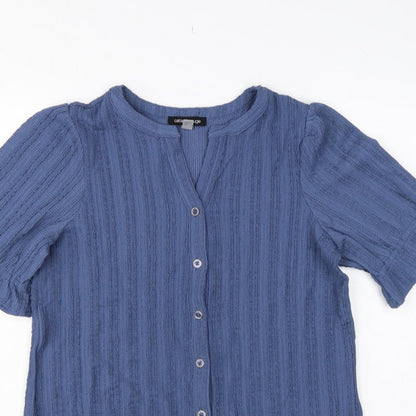 Cable & Gauge Women's Blue S Textured Knit Puff Sleeve Button-Up Top