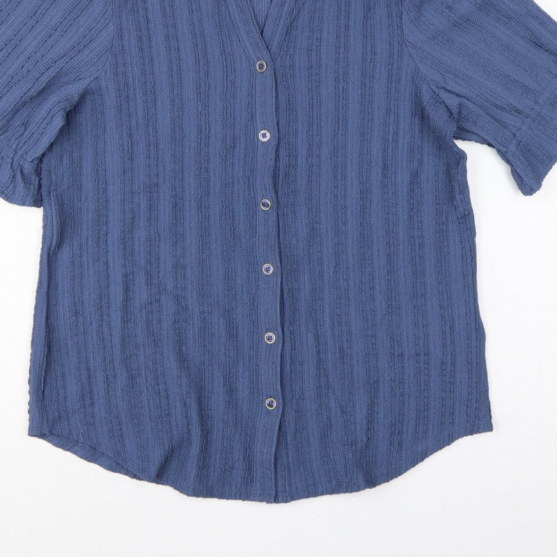 Cable & Gauge Women's Blue S Textured Knit Puff Sleeve Button-Up Top