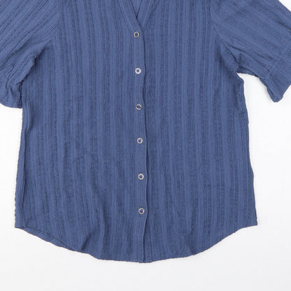 Cable & Gauge Women's Blue S Textured Knit Puff Sleeve Button-Up Top