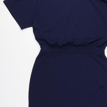 Lipsy London Women Navy UK 16 Blouson Pencil Knee Dress Side Slit