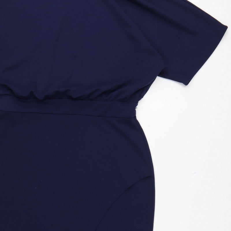 Lipsy London Women Navy UK 16 Blouson Pencil Knee Dress Side Slit