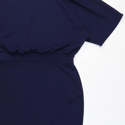 Lipsy London Women Navy UK 16 Blouson Pencil Knee Dress Side Slit