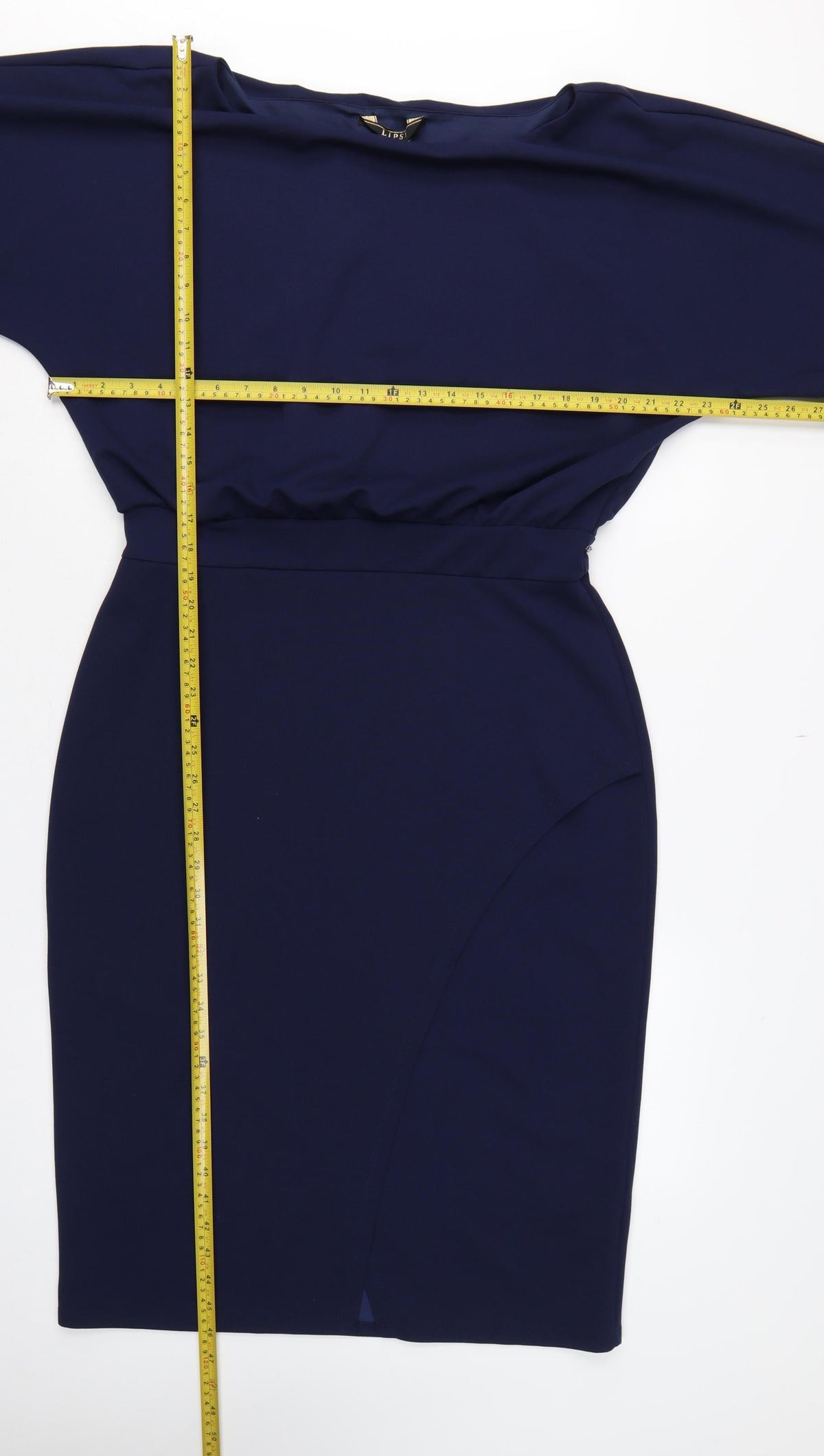 Lipsy London Women Navy UK 16 Blouson Pencil Knee Dress Side Slit