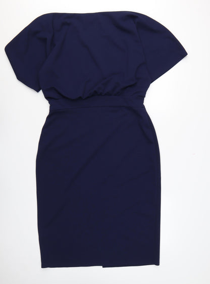 Lipsy London Women Navy UK 16 Blouson Pencil Knee Dress Side Slit