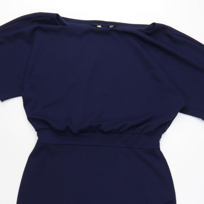 Lipsy London Women Navy UK 16 Blouson Pencil Knee Dress Side Slit