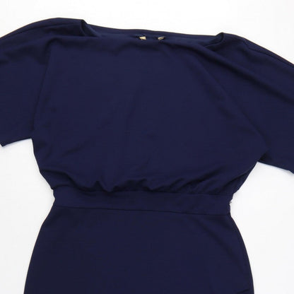 Lipsy London Women Navy UK 16 Blouson Pencil Knee Dress Side Slit