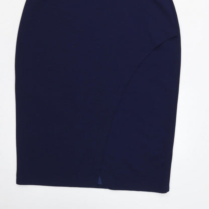 Lipsy London Women Navy UK 16 Blouson Pencil Knee Dress Side Slit