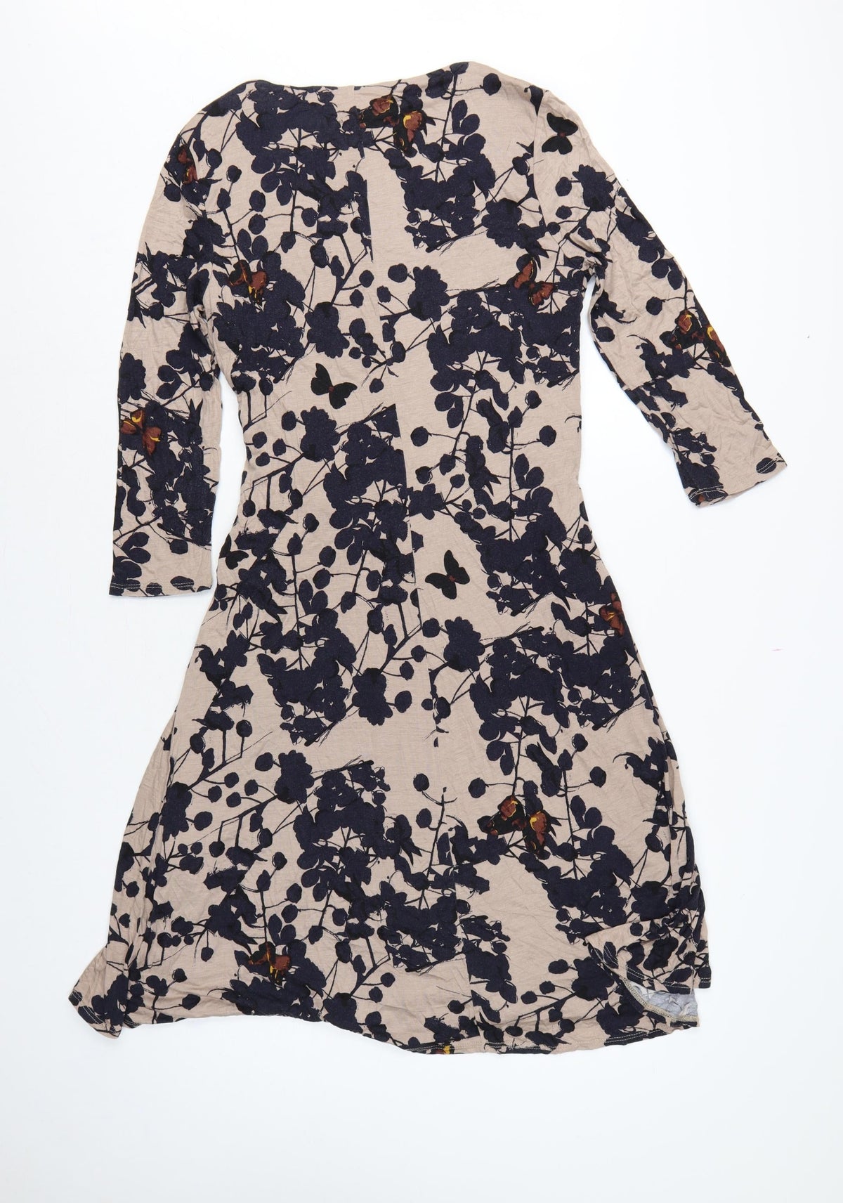 Betty Jackson Black Women Beige Floral Fit & Flare Dress UK 14 V-Neck