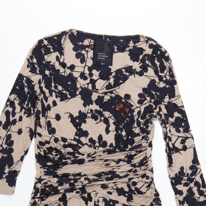 Betty Jackson Black Women Beige Floral Fit & Flare Dress UK 14 V-Neck