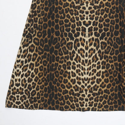 Next Women Brown Leopard Print UK 18 A-Line Midi High Neck Dress