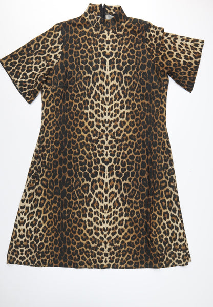Next Women Brown Leopard Print UK 18 A-Line Midi High Neck Dress