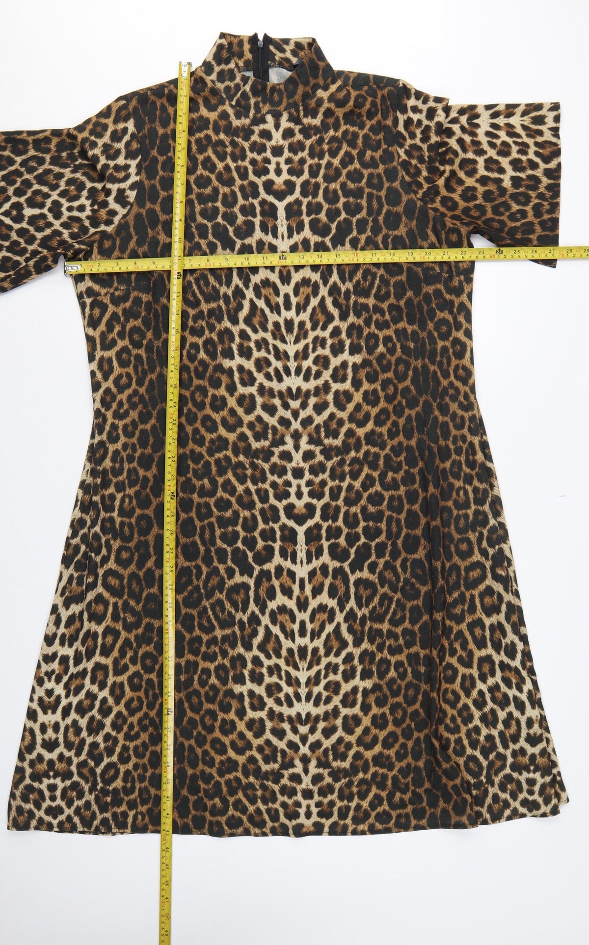 Next Women Brown Leopard Print UK 18 A-Line Midi High Neck Dress