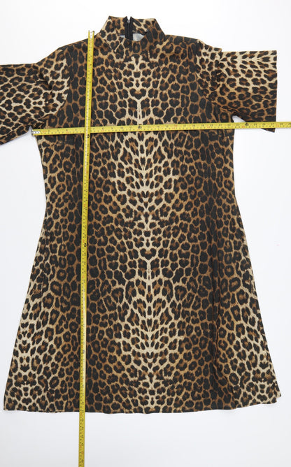 Next Women Brown Leopard Print UK 18 A-Line Midi High Neck Dress