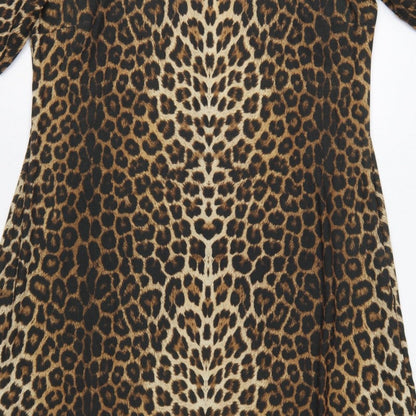 Next Women Brown Leopard Print UK 18 A-Line Midi High Neck Dress