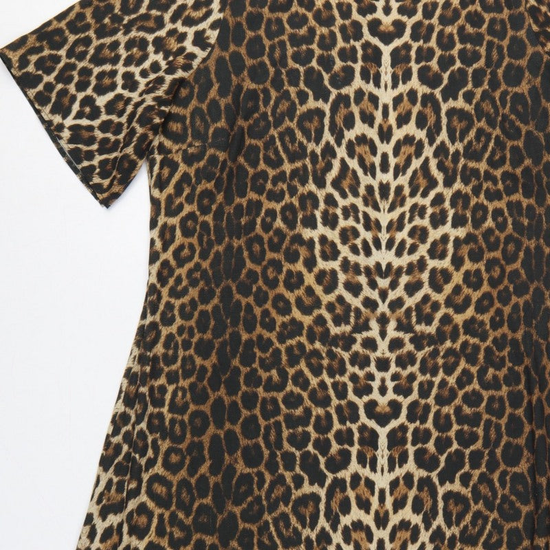 Next Women Brown Leopard Print UK 18 A-Line Midi High Neck Dress