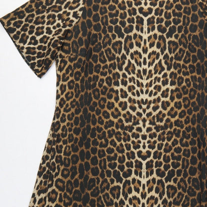 Next Women Brown Leopard Print UK 18 A-Line Midi High Neck Dress