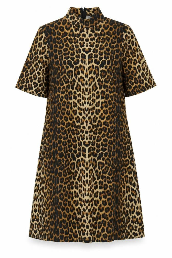 Next Women Brown Leopard Print UK 18 A-Line Midi High Neck Dress