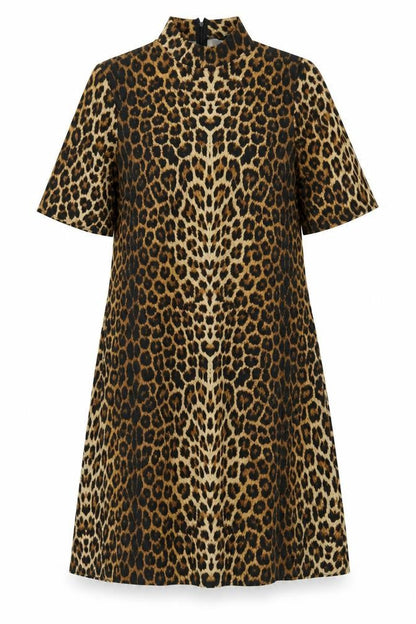 Next Women Brown Leopard Print UK 18 A-Line Midi High Neck Dress