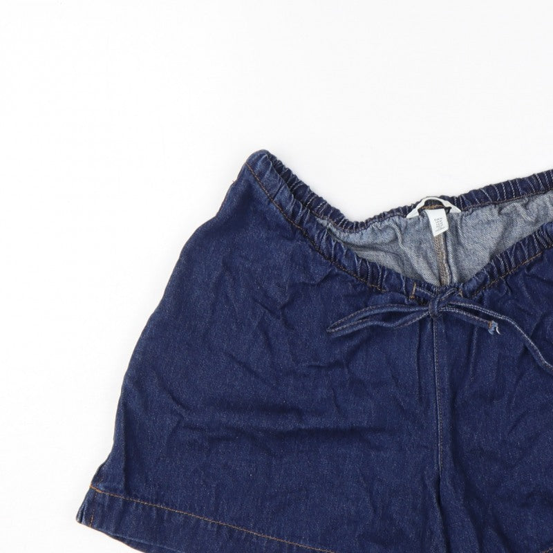 H&M MAMA Women’s Blue Denim Drawstring Maternity Shorts Size M