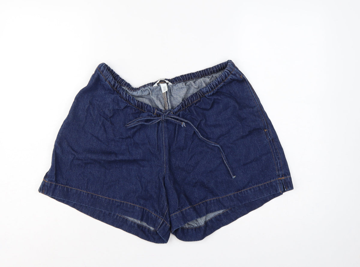 H&M MAMA Women’s Blue Denim Drawstring Maternity Shorts Size M