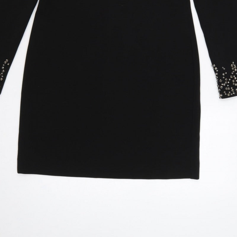 H&M Women Black UK 6 Sheath Dress Rhinestone Bell Cuffs Formal