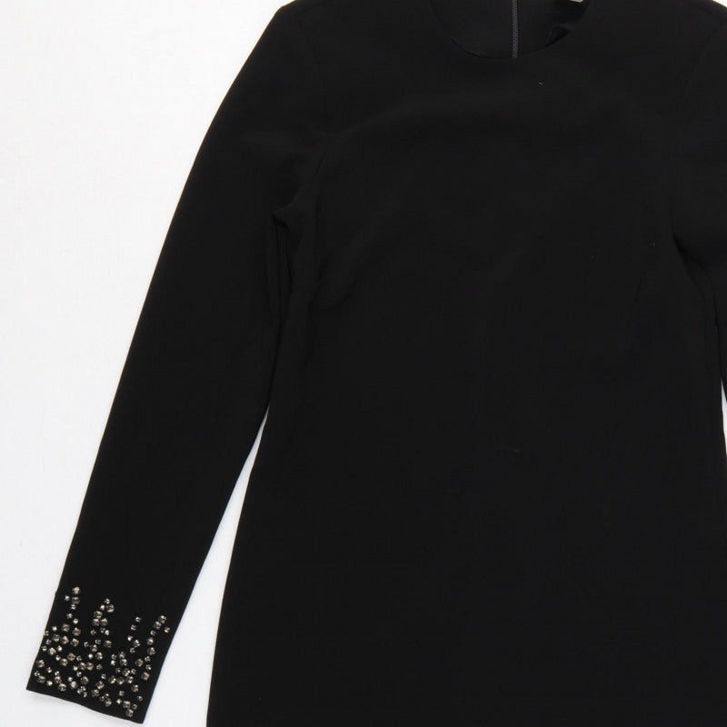 H&M Women Black UK 6 Sheath Dress Rhinestone Bell Cuffs Formal