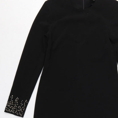 H&M Women Black UK 6 Sheath Dress Rhinestone Bell Cuffs Formal