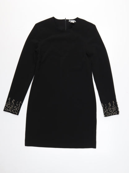 H&M Women Black UK 6 Sheath Dress Rhinestone Bell Cuffs Formal