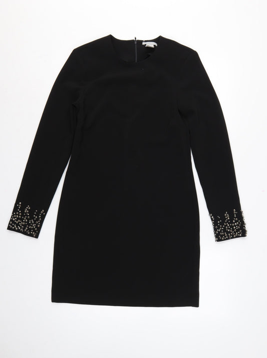 H&M Women Black UK 6 Sheath Dress Rhinestone Bell Cuffs Formal
