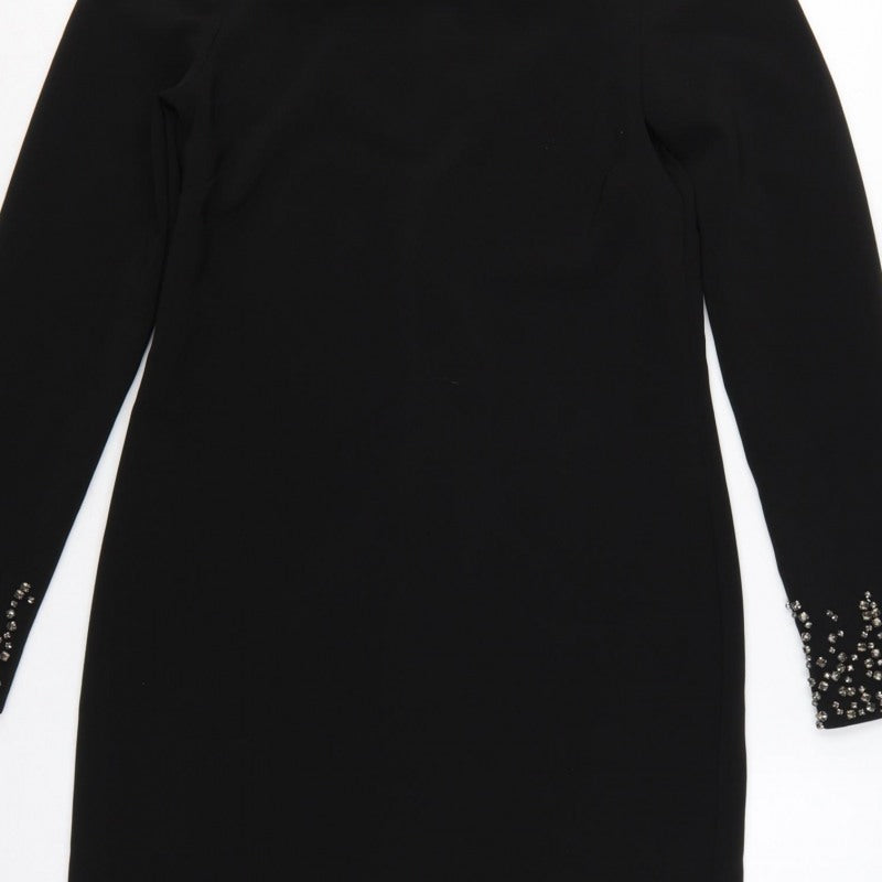 H&M Women Black UK 6 Sheath Dress Rhinestone Bell Cuffs Formal