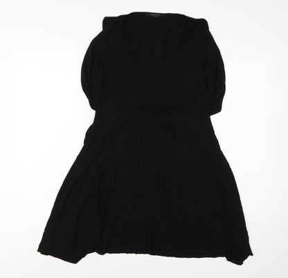 AllSaints Women Black Size S V-Neck Belted Wrap Knee Dress