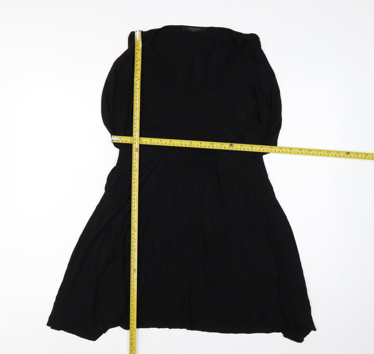 AllSaints Women Black Size S V-Neck Belted Wrap Knee Dress