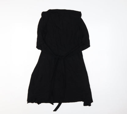 AllSaints Women Black Size S V-Neck Belted Wrap Knee Dress