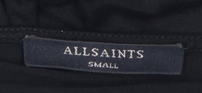 AllSaints Women Black Size S V-Neck Belted Wrap Knee Dress