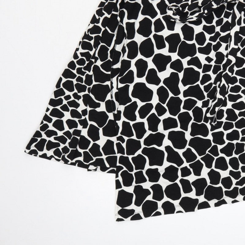 Hobbs Women’s Black White Animal Print Wrap Dress UK 10 Knee Length