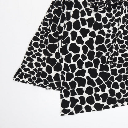 Hobbs Women’s Black White Animal Print Wrap Dress UK 10 Knee Length