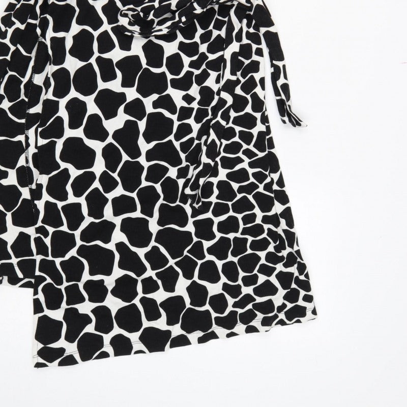 Hobbs Women’s Black White Animal Print Wrap Dress UK 10 Knee Length