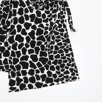 Hobbs Women’s Black White Animal Print Wrap Dress UK 10 Knee Length